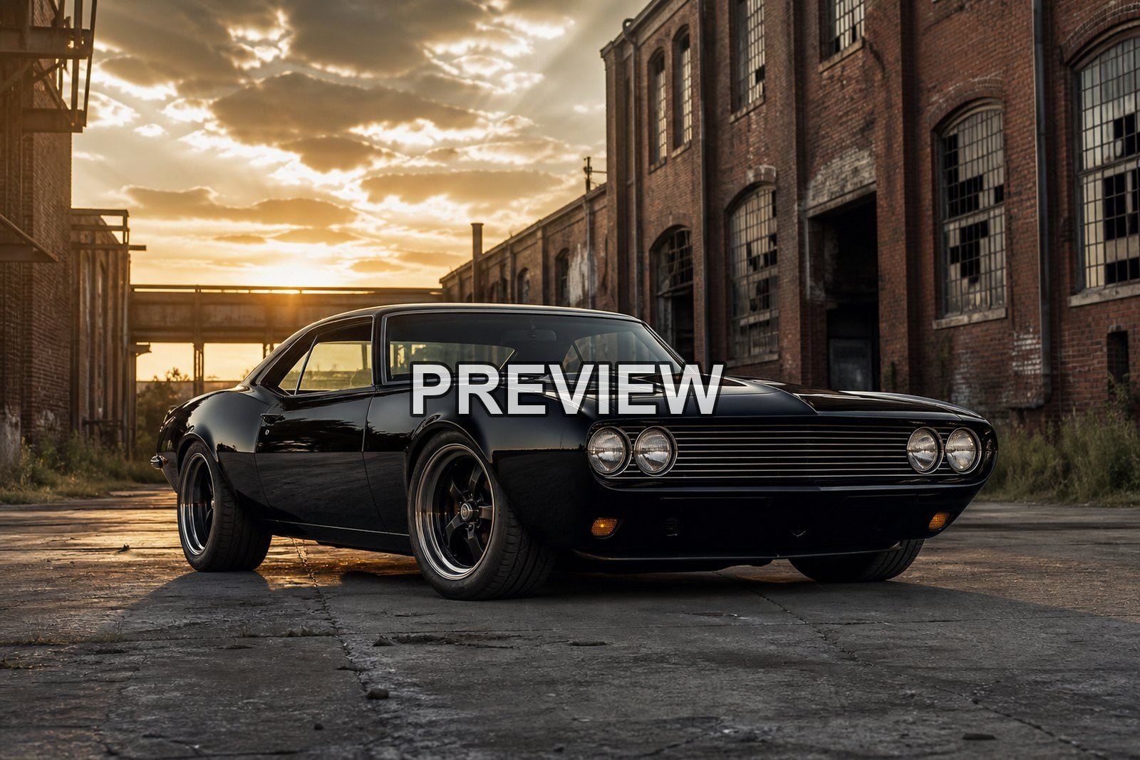 Muscle Cars in Industrial Halls – 10 Desktop & Phone Wallpaper Bundle – preview 1