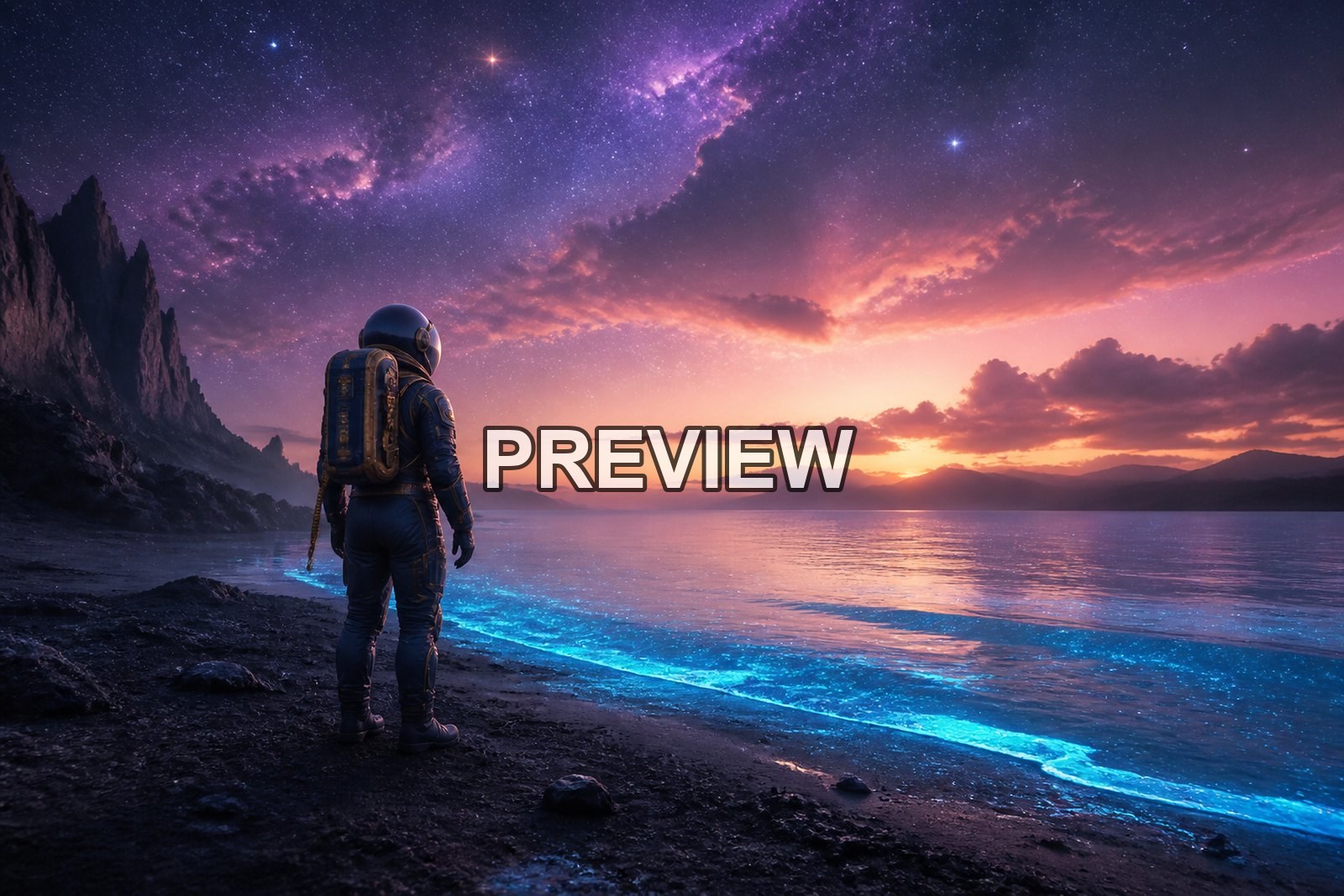 Astronauts on Fictional Planets – 10 Desktop & Phone Wallpaper Bundle – preview 9