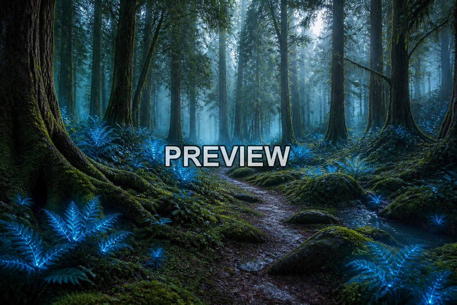 Mystical Forests with Glowing Plants – 10 Desktop & Phone Wallpaper Bundle – preview 1