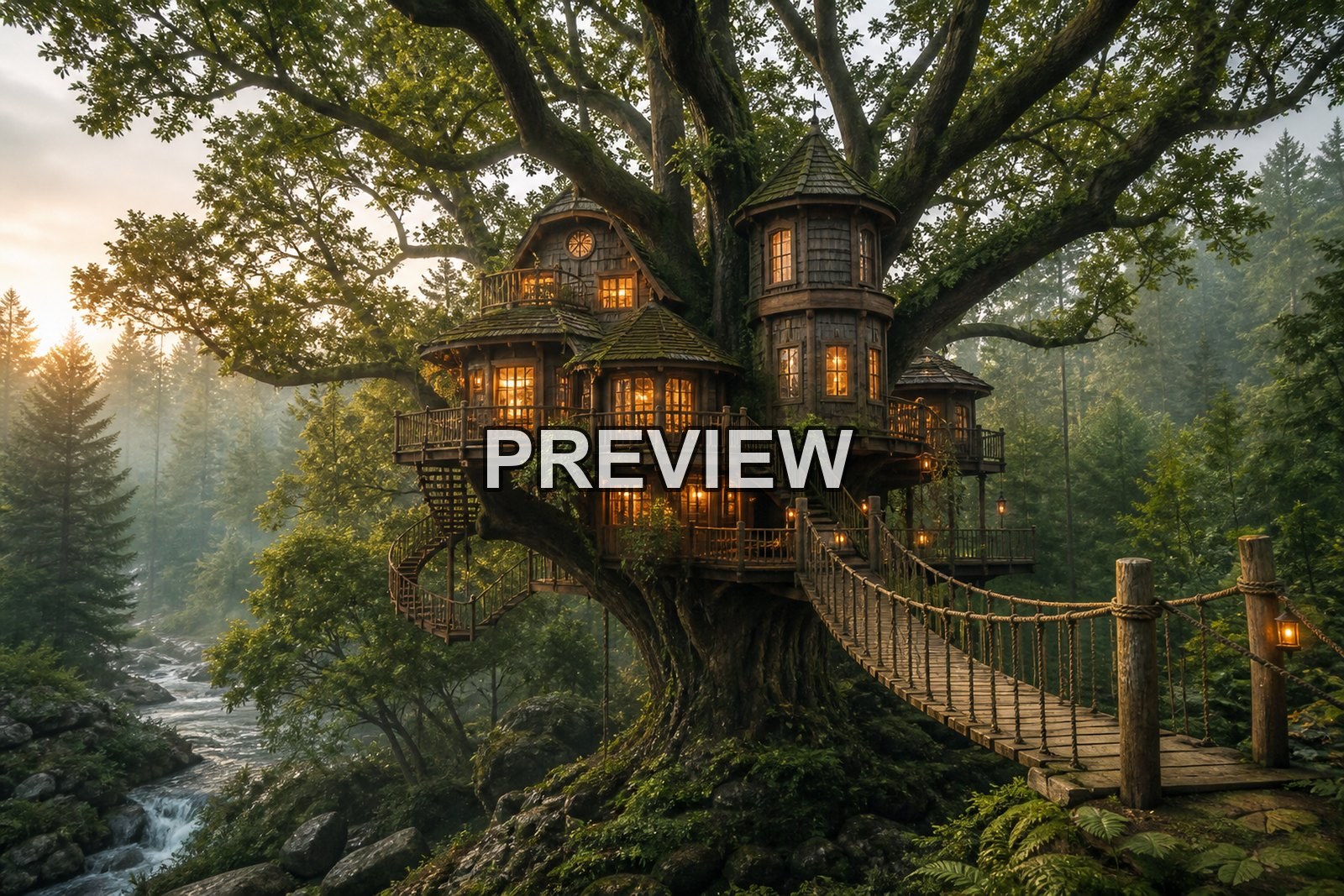Treehouses in Magical Forests – 10 Desktop & Phone Wallpaper Bundle – preview 1