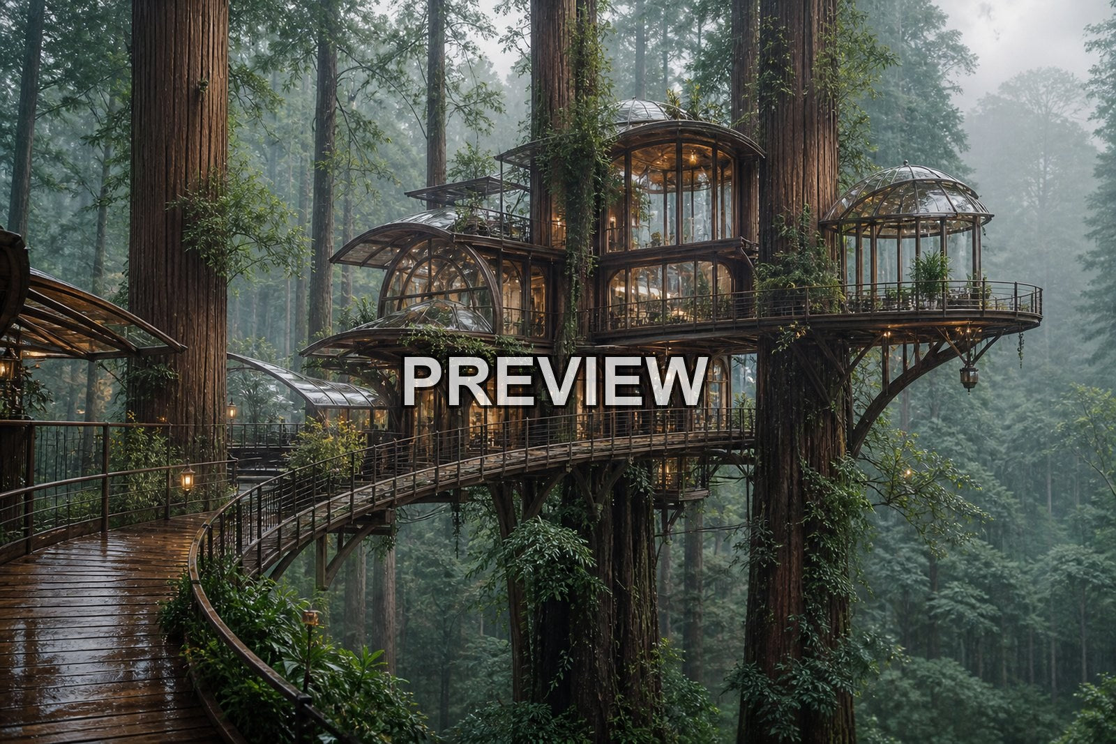 Treehouses in Magical Forests – 10 Desktop & Phone Wallpaper Bundle – preview 2