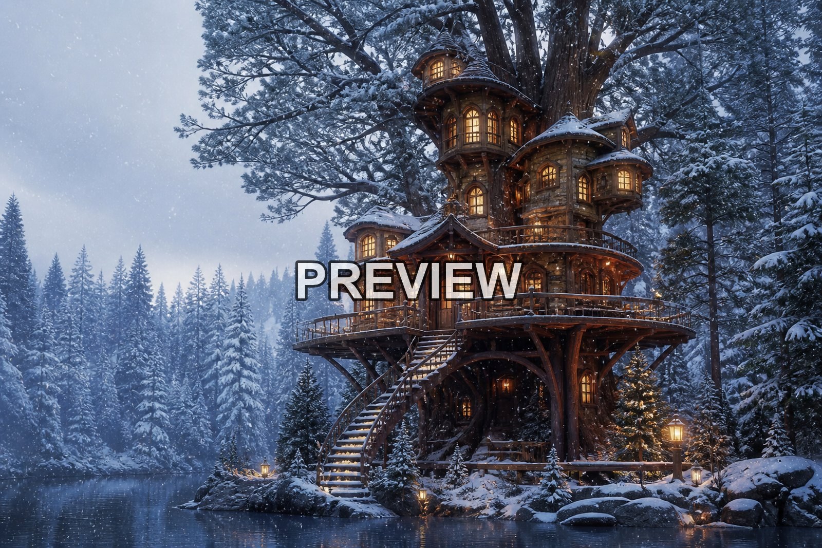 Treehouses in Magical Forests – 10 Desktop & Phone Wallpaper Bundle – preview 4