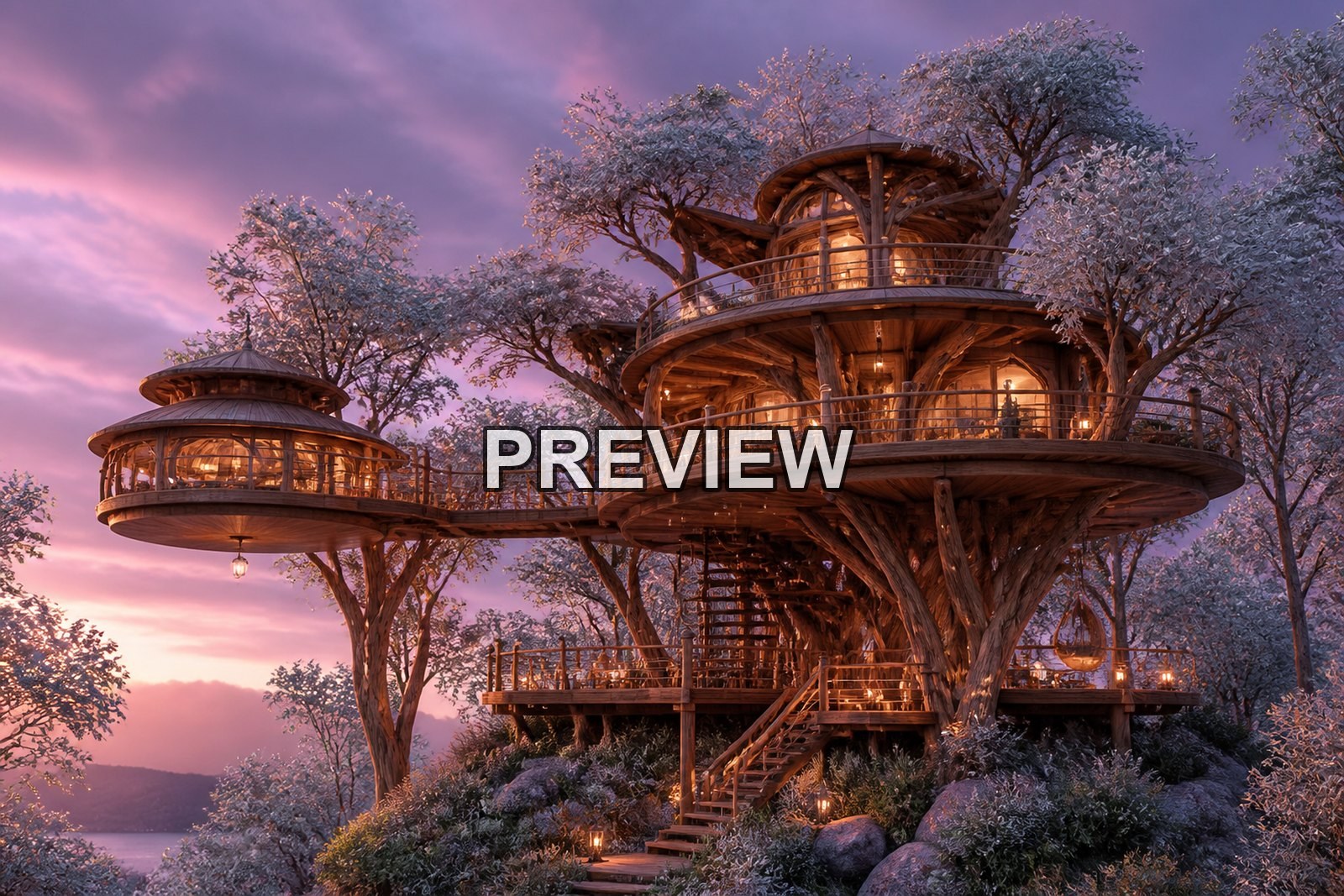 Treehouses in Magical Forests – 10 Desktop & Phone Wallpaper Bundle – preview 8