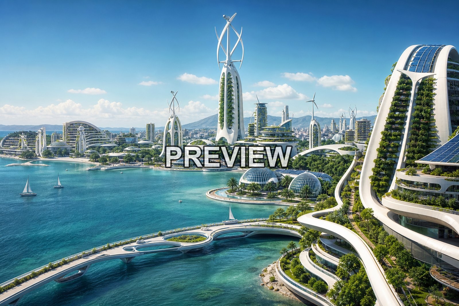 Green Solarpunk Cities – 10 Desktop & Phone Wallpaper Bundle – preview 2