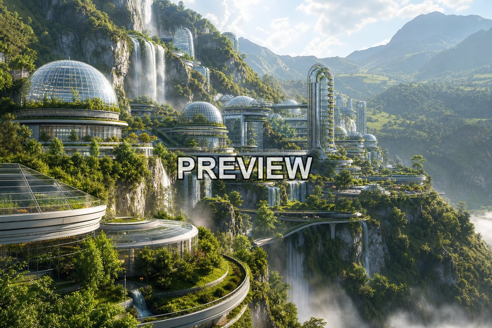 Green Solarpunk Cities – 10 Desktop & Phone Wallpaper Bundle – preview 3