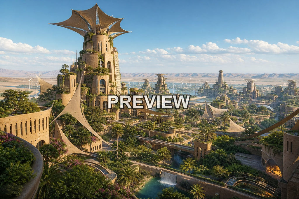 Green Solarpunk Cities – 10 Desktop & Phone Wallpaper Bundle – preview 5