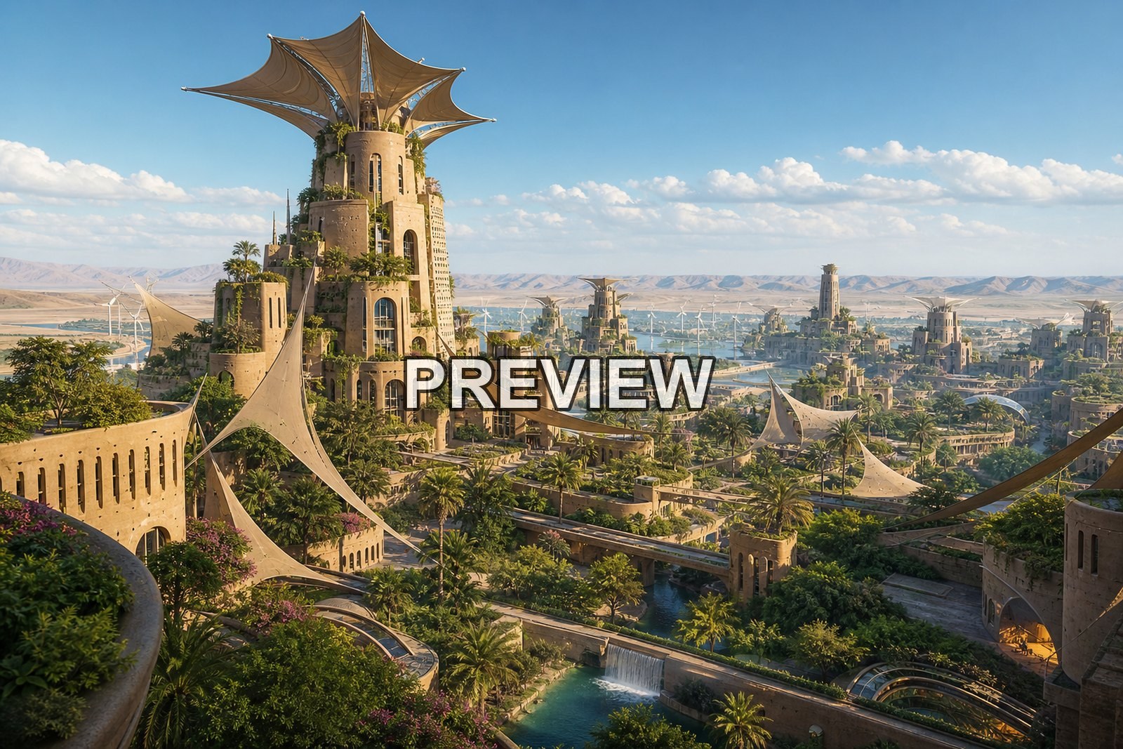Green Solarpunk Cities – 10 Desktop & Phone Wallpaper Bundle – preview 5