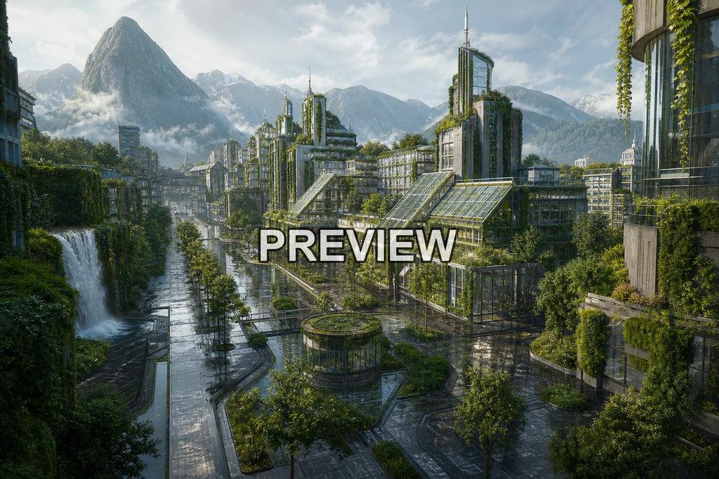 Green Solarpunk Cities – 10 Desktop & Phone Wallpaper Bundle – preview 6