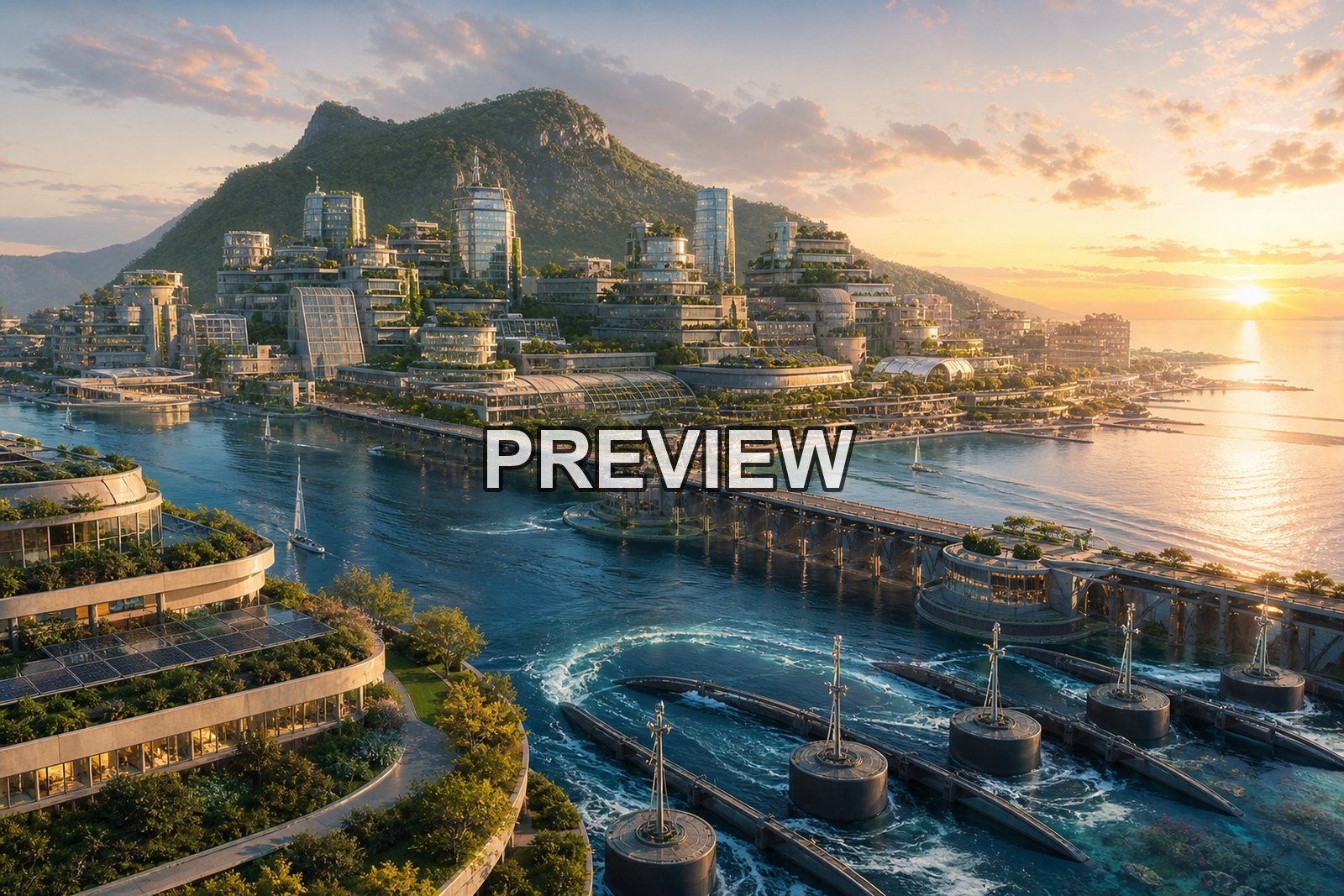 Green Solarpunk Cities – 10 Desktop & Phone Wallpaper Bundle – preview 9