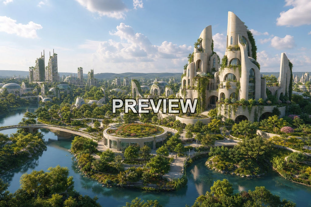 Green Solarpunk Cities – 10 Desktop & Phone Wallpaper Bundle – preview 10