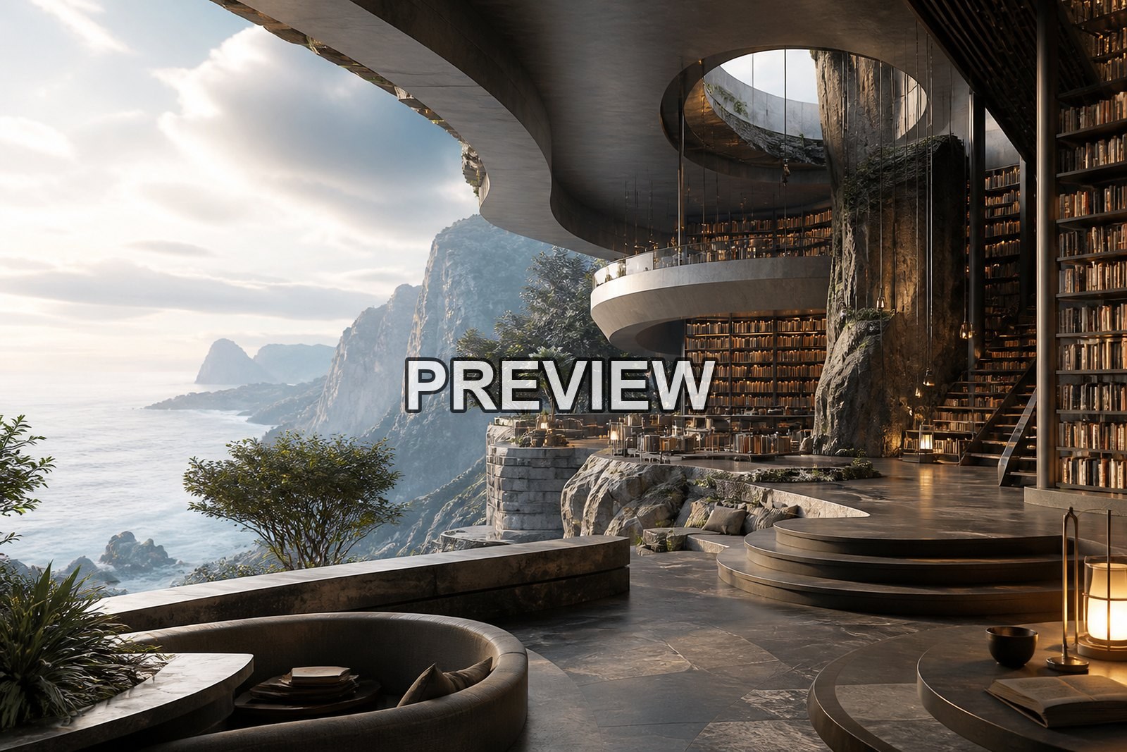 Futuristic Libraries – 10 Desktop & Phone Wallpaper Bundle – preview 2
