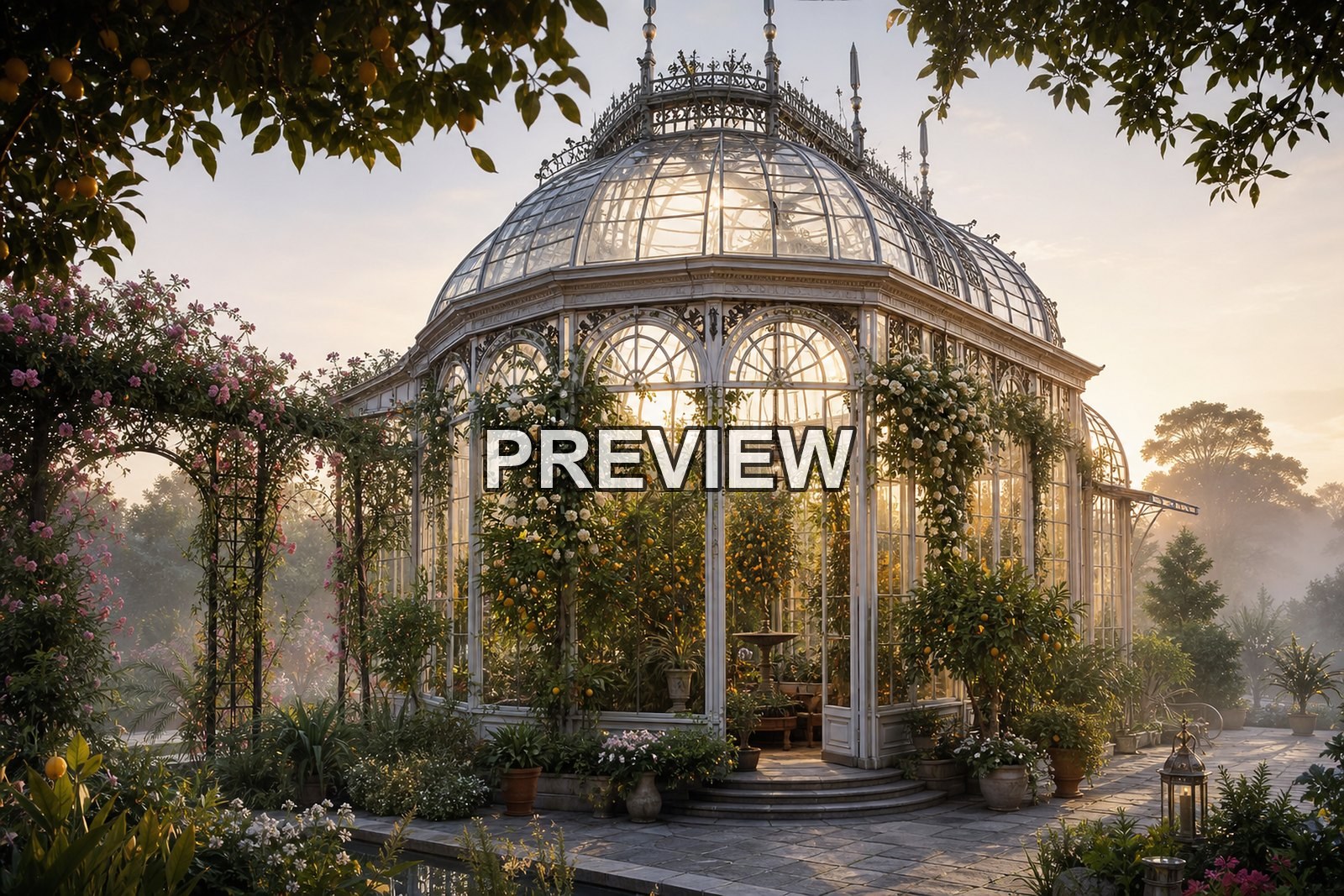Dreamlike Greenhouses – 10 Desktop & Phone Wallpaper Bundle – preview 1